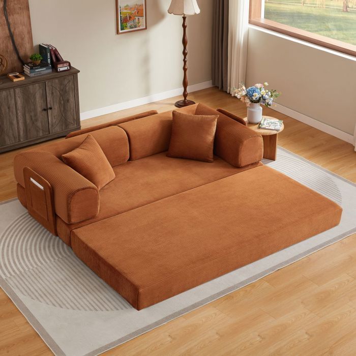 Canapé convertible - SOGEU - Style tatami pliable - 3 places - Matelas 17 cm mousse mémoire - Velours côtelé