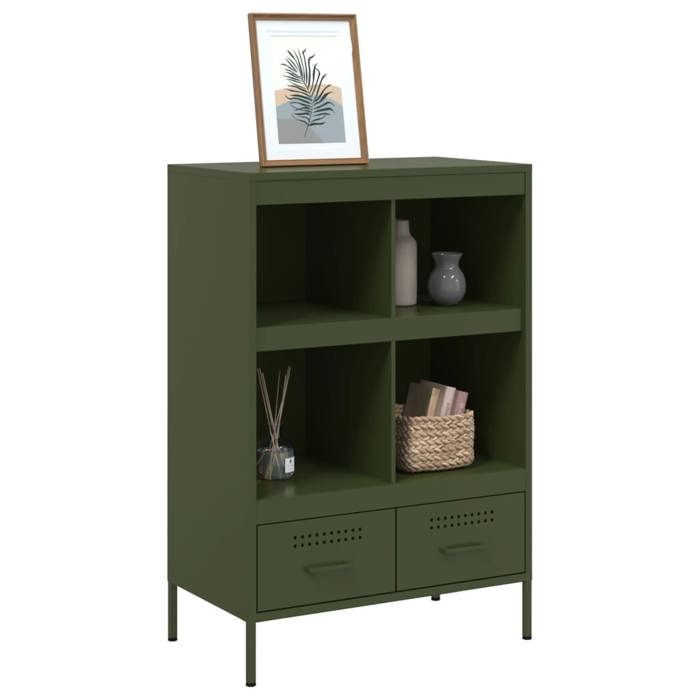 Meuble Rangement - HAOSHOP - Buffet haut vert olive 68x39x1015 cm acier&01_36550