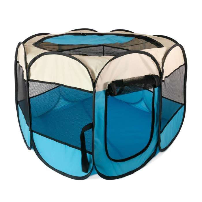 Parc pour animaux pliable 77 x 58 cm en tissu Oxford bleu - enclos de jeu pour chien chat et chiot avec sac de transport