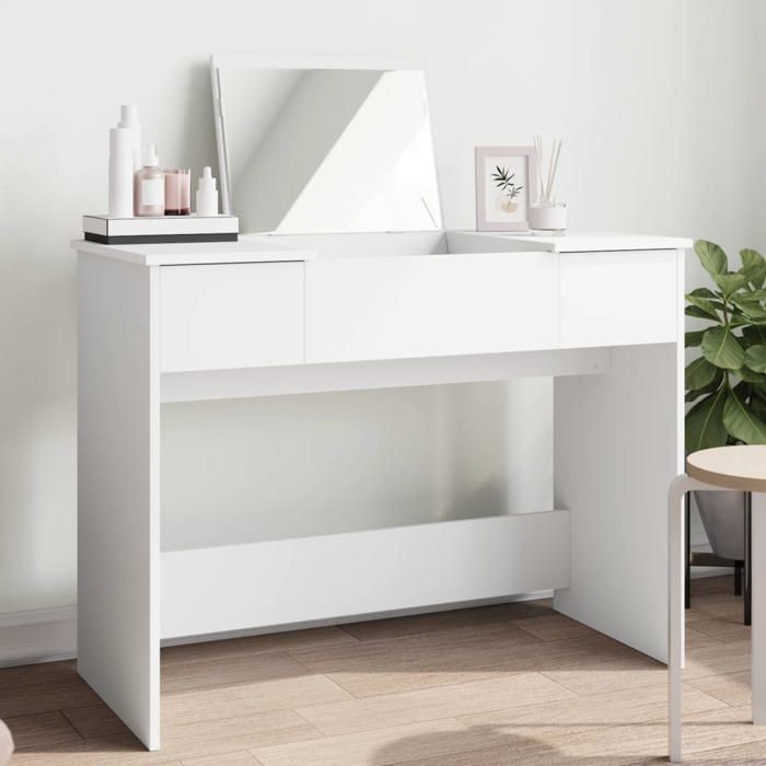 Blanc Coiffeuse avec miroir blanc 100x45x76 cm - Meuble Rangement LV36353