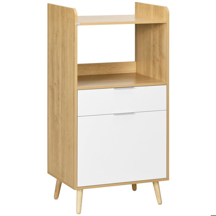 Meuble desserte de cuisine pour micro-ondes placard tiroir et étagère réglable 58 x 40 x 118 cm naturel et blanc