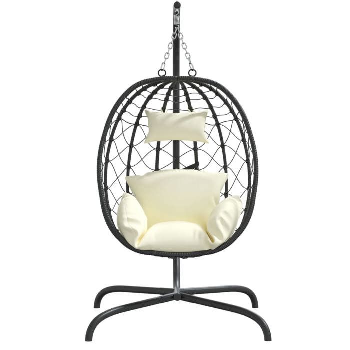 CONFORTHA®Fauteuil suspendu avec coussin en polyrotin et acier blanc crème - Balancelles de jardin (3776)