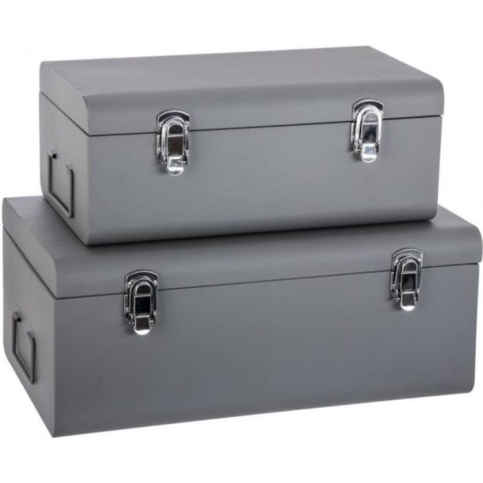 boîtes fermées - set de 2 malles - cantine -  métal - gris