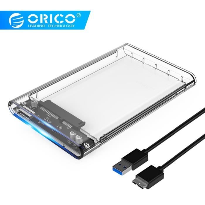 Boîtier Externe Pour Disque Dur 2,5 Pouces - USB 3.0 Type-C - Transparent Blanc - Compatible SSD/HDD Jusqu'à 2 To