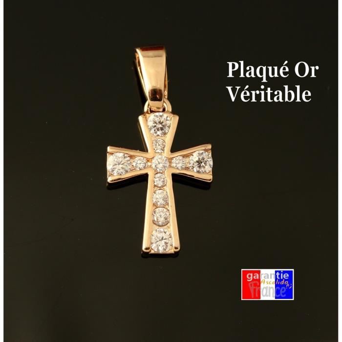 Pendentif croix plaqué or 750 - 18 carats avec diamanté évasée style templier