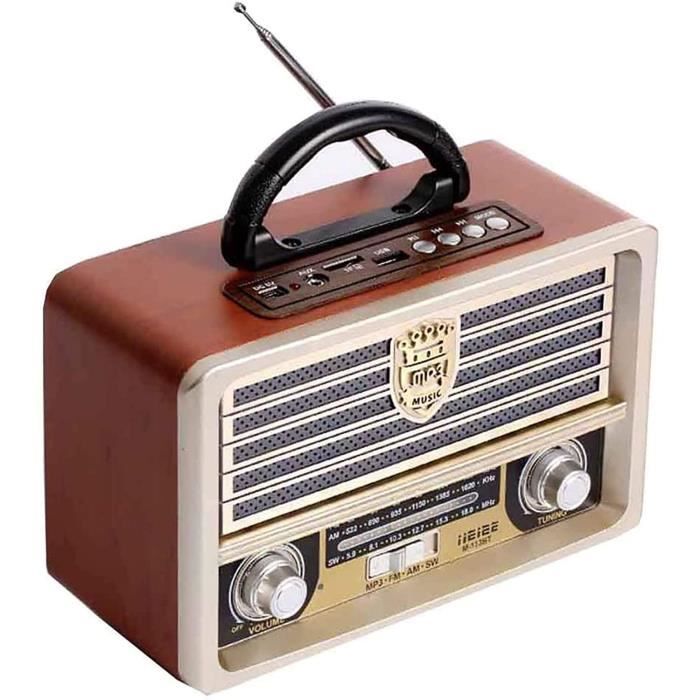 Radio FM en Bois Vintage rétro, Radio AM SW, Haut-Parleur sans Fil