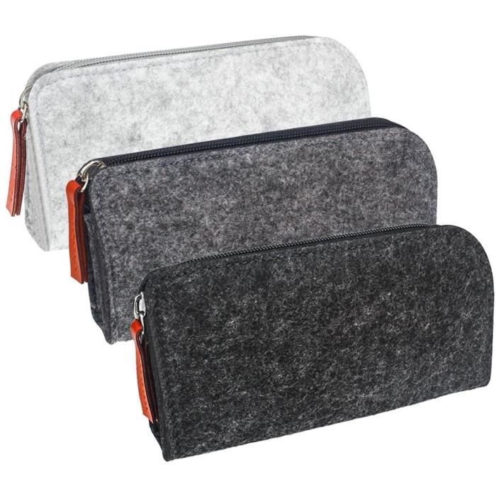 Porte-monnaie / Trousse En Feutre Avec Zip - Gris, Multifonction (25x17.5cm)