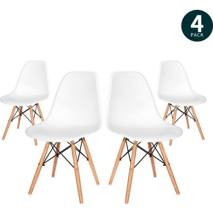 bois patio moderne pour salon montées en seulement 4 étapes cuisine blanc chaises de salle à manger avec pieds en bois massif Vadim Lot de 4 chaises de salle à manger au design rétro blanc 