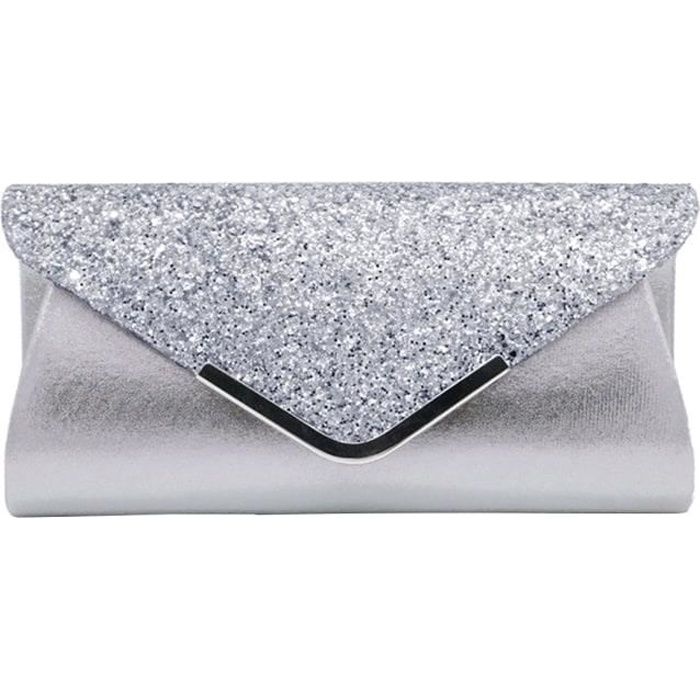 Pochette Sac à Main Mariage Soirée Verni à Paillettes Blanc pour