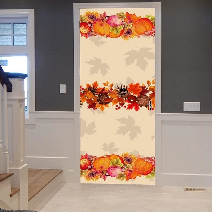 Sticker Porte 3D Branche D'Arbre Automne Feuilles Jaunes Et Oiseaux - 77x200cm