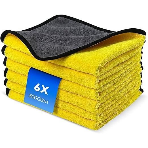 Lot de 6 Chiffon Microfibre Voiture Avec 500 GSM Ultra Absorbant Nettoyage Professionnel 40 X 30 cm