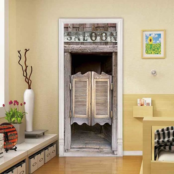 3D Sticker De Porte Trompe L'Oeil Sakura Fleur Rose Papier Peint Porte