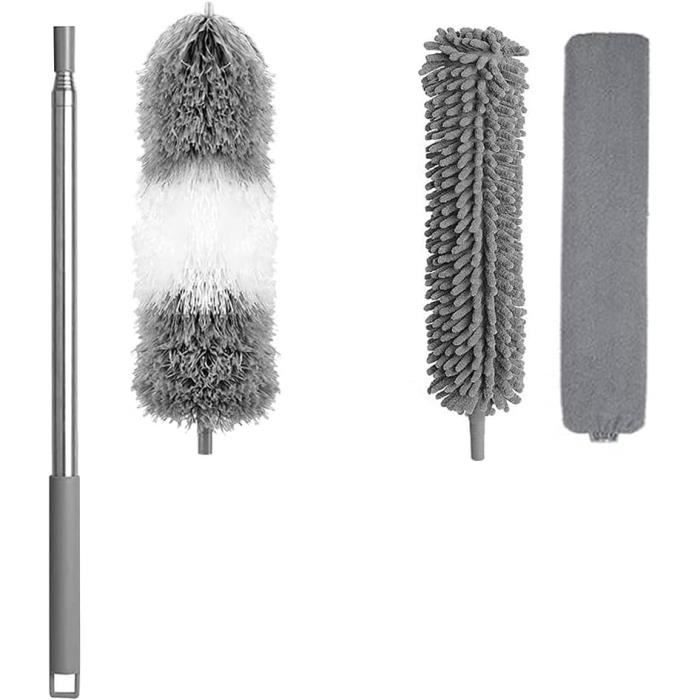 Plumeau Télescopique Extensible Jusqu'à 6m – Tête Microfibre, Raclette Et Brosse, Pour Fenêtres, Plafonds, Toiles D'araignée