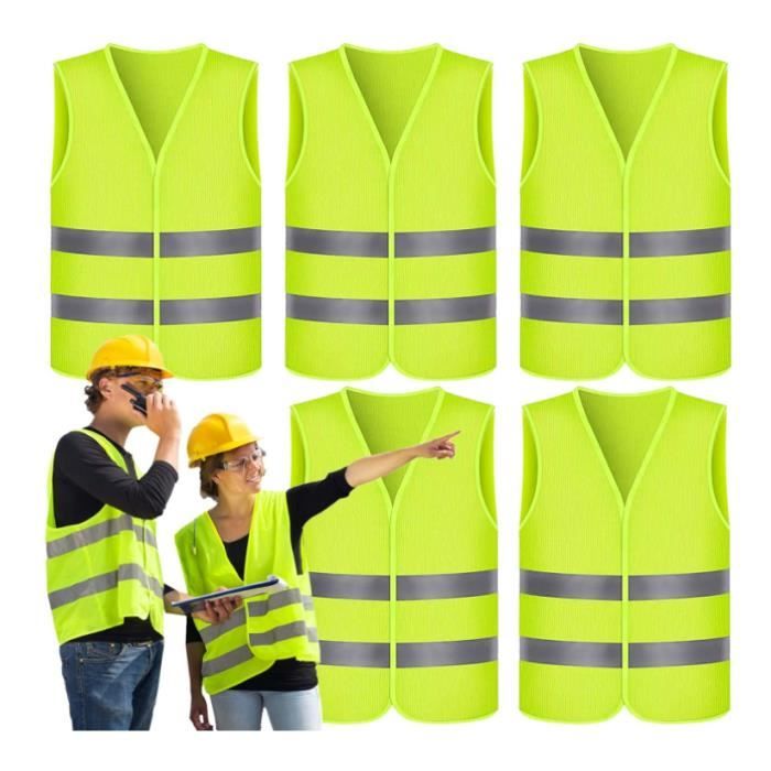 Gilet Réfléchissant SANTOO - Visible 360° - Taille Adjustable - Vert Fluorescent - 2 Pièces