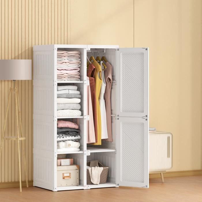 armoire portative et espace de rangement - 69 x 50 x 136 cm - polypropylène- commode à vêtements et placard - blanc
