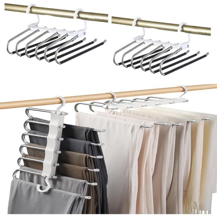 Lot de 2 cintres à pantalons en acier inoxydable - 6 étages - Pliable