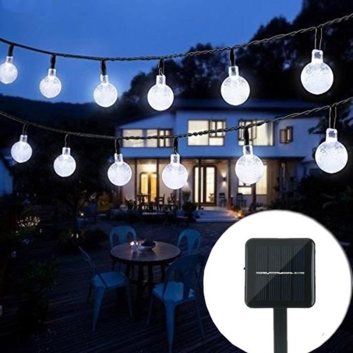 Guirlande Lumineuse Solaire D'extérieur Boule 6,5 M À 30 LED Imperméable À L'eau Lumière Blanche Chaude Un Décor De Jardin - Blanc