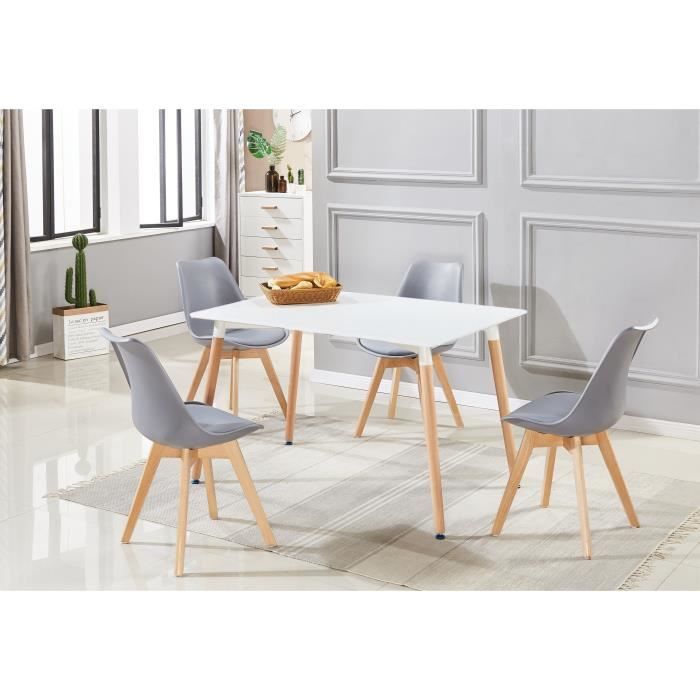 ensemble table de salle à manger - life interiors - design scandinave - blanc - 4 personnes