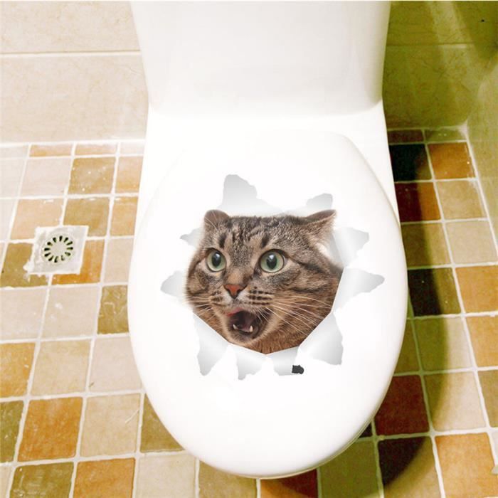 Cartoon Chat Wall Stickers Chaton Toilette Decalques Cuisine Meubles 3d Decor Wc Mural Art Affiches Cdiscount Maison