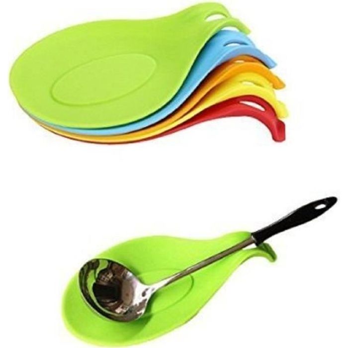Rouge Et Noir HEMOTON 4 Pcs Repose-Cuillère Silicone Porte-Cuillère Résistant à La Chaleur Ustensile de Cuisine Reste Outil de Cuisine pour Le Restaurant à Domicile
