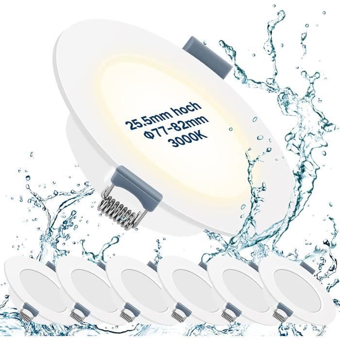 Gr4tec Spot LED 12V Encastrable, IP44 Spot Encastrable Extra Plat 12mm, 3W Spot Encastré Dimmable 3000K Blanc Chaud 240LM, Trou 58-62mm, Alu Plafonnier Pour Camping-Car Armoires Bateau, Lot De 6