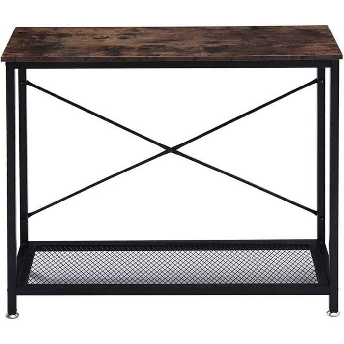 Console Entrée Industrielle 110cm - Table Canapé Étroite - Métal Et MDF - Assemblage Facile - Marron