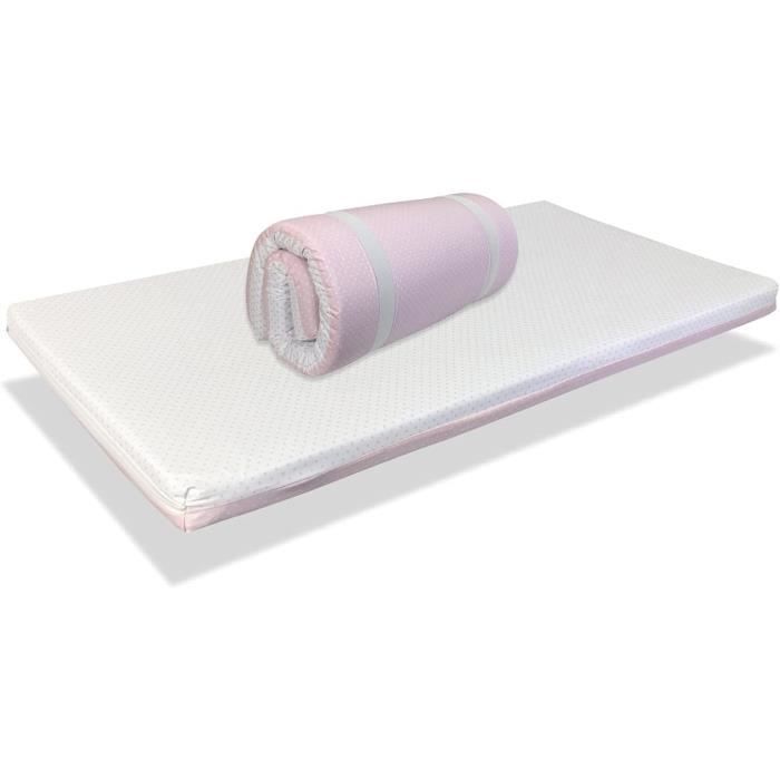 Matelas Bébé Pliant pour lit de Voyage 120X60 Rose Epaisseur 5 CM