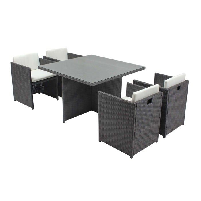 Miami 4 Gris/Blanc : salon encastrable 4 personnes en résine tressée grise poly rotin Miami 4 Gris/Blanc : salon encastrable 4 personnes en résine tressée grise poly rotin
