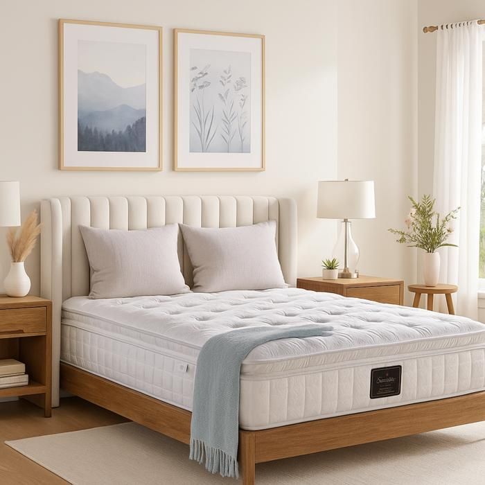 Matelas - SAMPUR - Perle - 90 x 190 cm - Épaisseur 26 cm - Mémoire de forme & Ressorts ensachés