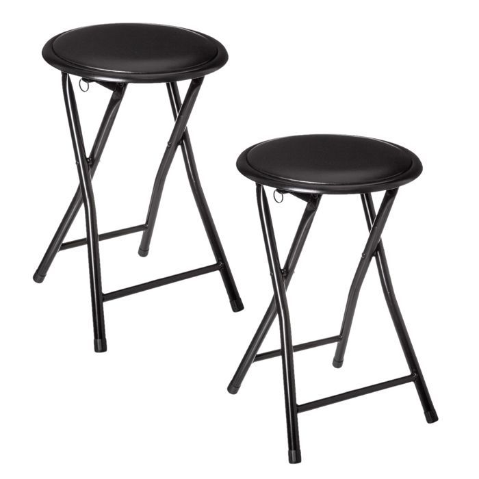 Toilinux - Lot de 2 Tabourets pliants en PVC - Noir Toilinux - Lot de 2 Tabourets pliants en PVC - Noir