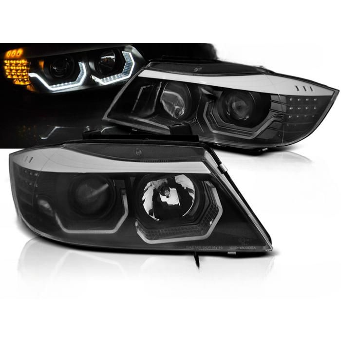 Paire de phares avant BMW E90/E91 de 2005 a 2008 Angel eyes 3D led noir-28441861