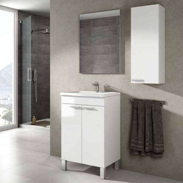 ensemble salle de bain meuble vasque 50 cm miroir colonne blanc brillant cepkon