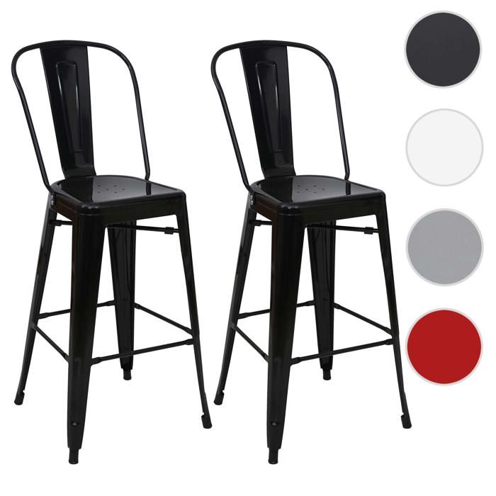 2x tabouret de bar HWC-A73 chaise de comptoir avec dossier métal design industriel - noir 2x tabouret de bar HWC-A73 chaise de comptoir avec dossier métal design industriel - noir
