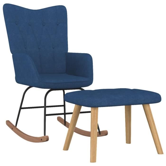 style fr chaise - contemporain - fauteuil à bascule avec tabouret bleu tissu®xklqqi®