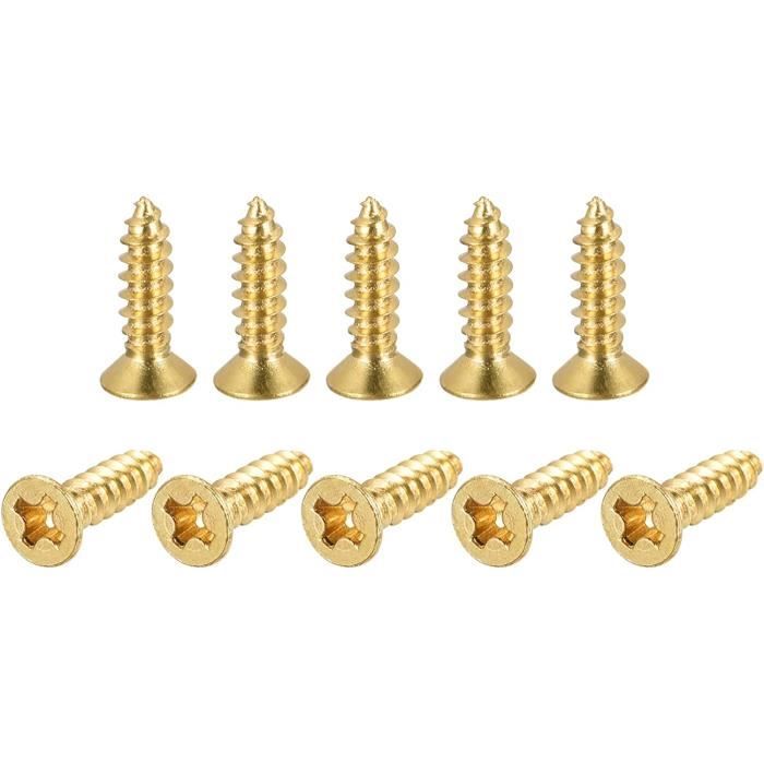 Lot De 50 Vis à Bois Laiton M4 X 16mm, Tête Plate Fendue, Autotaraudeuses - Neuf Uxcell