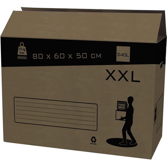 Lot De 20 Cartons De Déménagement Avec Poignées - 43x30x25 Cm - Carton Ondulé Recyclable - Jusqu'à 20 Kg