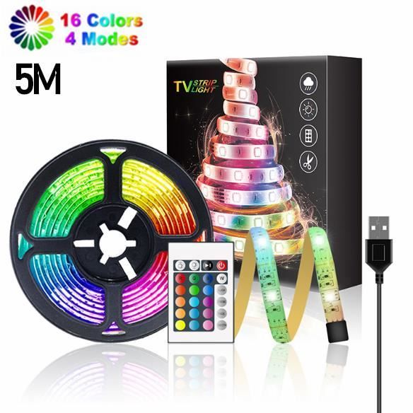 LE Ruban LED USB 2M V5050 Retro-Eclairage, Bande Led RGB 16 Couleurs 4 Modes 2 Luminosités, Bande Lumineuse Adhésif avec Télécommande pour HDTV/PC Moniteur 32-65 (4 X 50cm