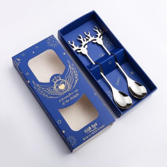 Ensemble De 6 Cuillères à Café/dessert De Noël En Inox - Avec Pendentifs Festifs (Père Noël, Sapin, Renne...), Pour Décoration De Table Et Cadeau