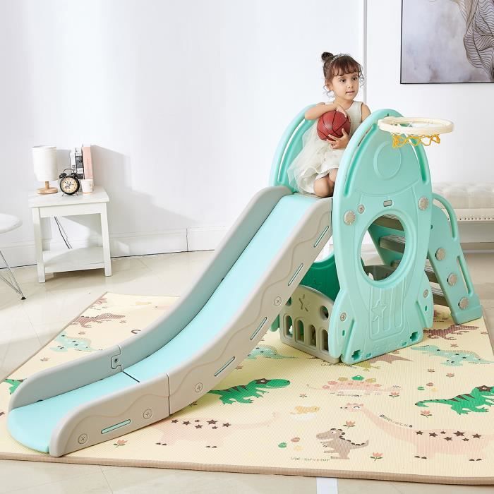 Baby Vivo Toboggan Pour Enfants Toboggan En Turquoise Gris Cdiscount Jeux Jouets