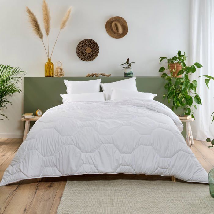 Couette Hôtel Très Chaude 240x260cm Gonflante - 500g/m2 - Enveloppe 100% coton qualité percale - BLEU CALIN