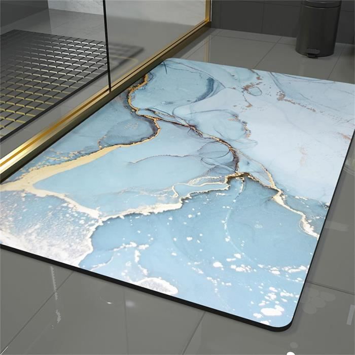 Hixingo Tapis de Bain Antidérapant Imprimé Marbré 3D Tapis Salle de Bain Diatomite Absorbant, Tapis Douche Séchage Rapide, Microfibre Tapis Vaisselle Tapis d'Entré (80x120cm,Bleu Royal
