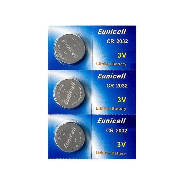 Lot de 3 piles bouton lithium Eunicell CR2032 / DL2032 / E-CR2032