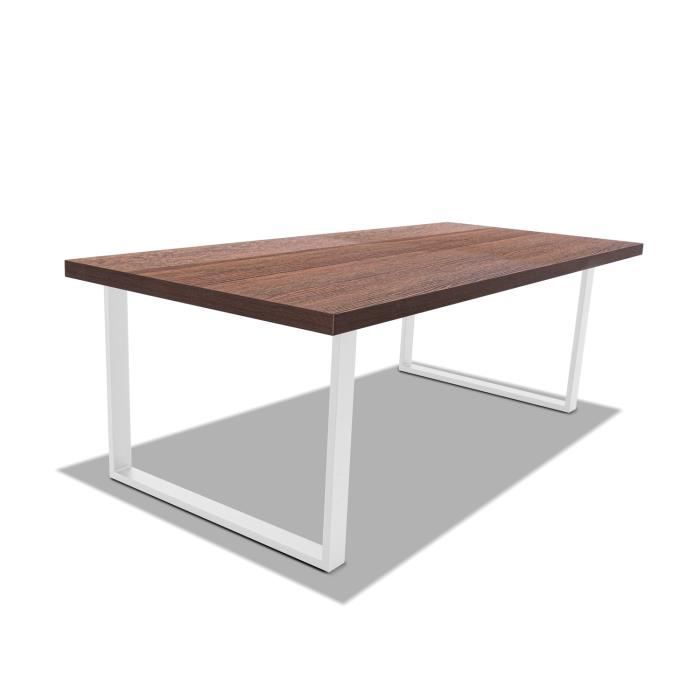 table de salle à manger en bois et métal - pieds blancs carrés - 160x90 cm - noyer