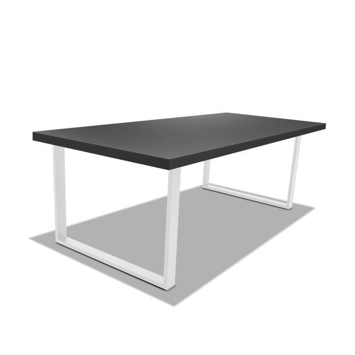 table de salle à manger en bois et métal - pieds blancs carrés - 160x90 cm - noir