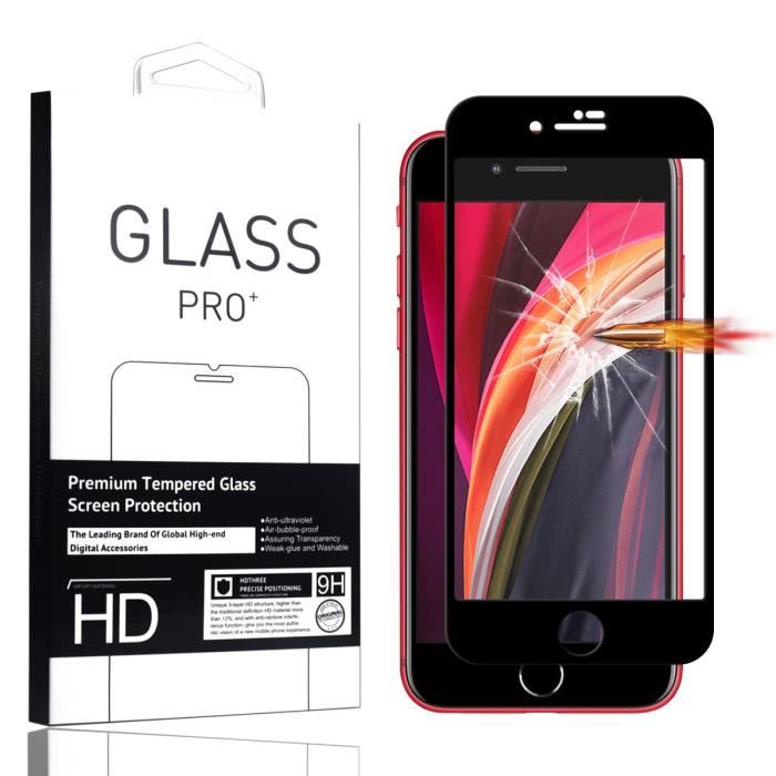 Film Protection Écran IPhone En Verre Trempé 9H - Transparent, Anti-Choc, Noir