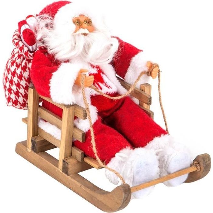 Décoration à poser Père Noël sur luge 128445H - H30 cm