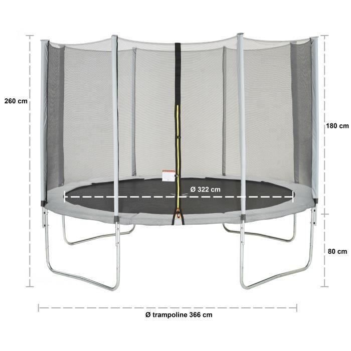 Trampoline Kangui 250-305 Cm Avec Filet - Sécurité Renforcée, Acier Galvanisé, Pour Jardin Familial