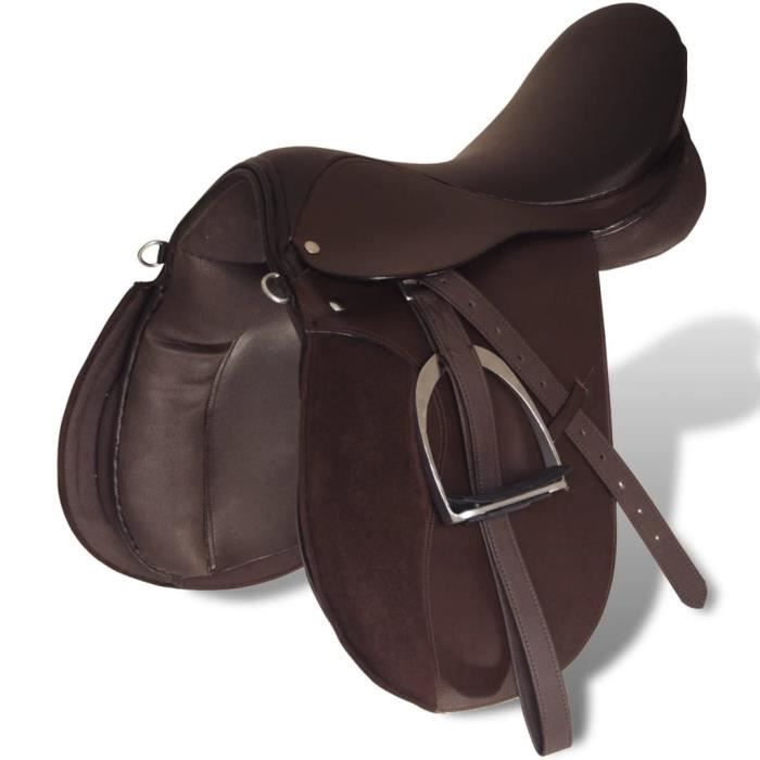 Comparer les prix de Set de selle équitation - Dbaiyi-Ddis - 17,5' - Cuir véritable - Brun