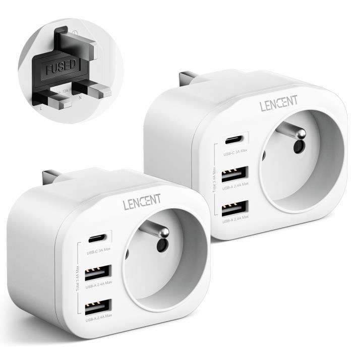 2X Adaptateur Prise Anglaise UK Prise Adaptateur France Vers UK, Prise  Anglaise