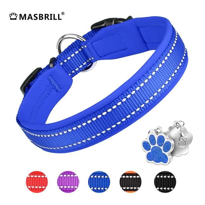 Comparer les prix de Collier pour chien réfléchissant en néoprène doux - MASBRILL - Bleu - Largeur 2.5 cm
